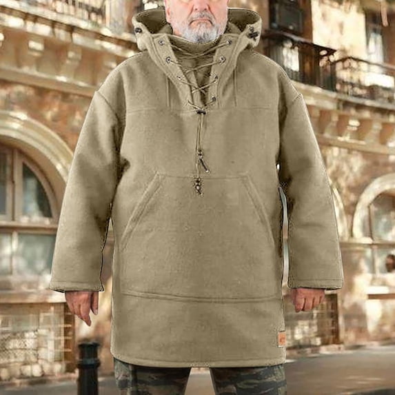 Ikevan Men'S Wool Heavy Coat Winter Leisure Jacket Pure Color Plus Size Casual Sweater Khaki L