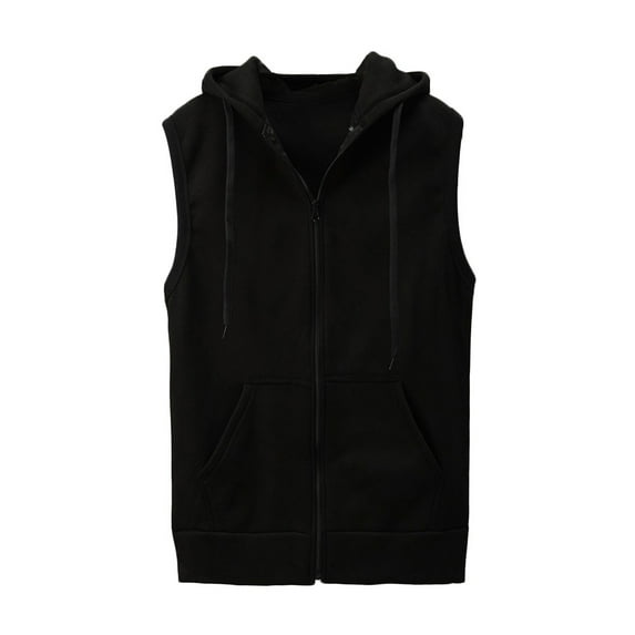 Ikevan Men Sleeveless Solid Hooded Waistcoat Slim Jacket Blouse Tops Shirt Black M