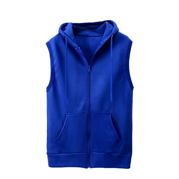 Ikevan Men Sleeveless Solid Hooded Waistcoat Slim Jacket Blouse Tops Shirt Blue L