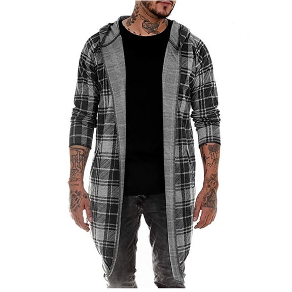 Ikevan Men Splicing Hooded Solid Trench Coat Jacket Cardigan Long Sleeve Outwear Blouse