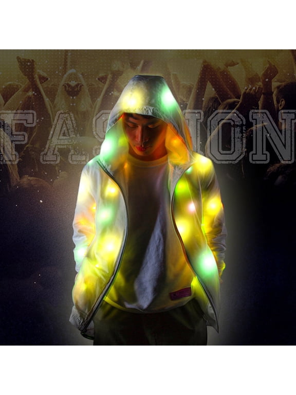 Men Women Long Sleeve Led Colorful Glowing Jacket Coat Luminous Clothing White XXXL