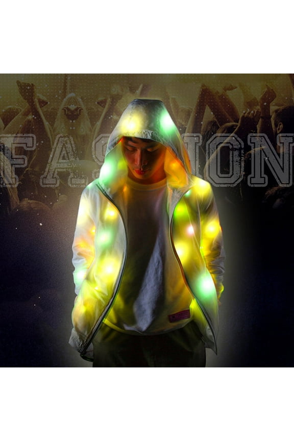 Men Women Long Sleeve Led Colorful Glowing Jacket Coat Luminous Clothing White XXXL