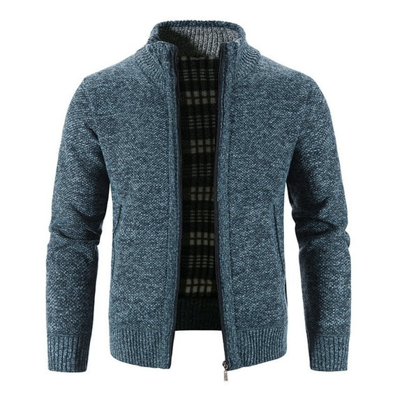 Ikevan Mens Winter Turtleneck Zipper Long Sleeve Knitted Sweater Top Outwear Coat Blue M
