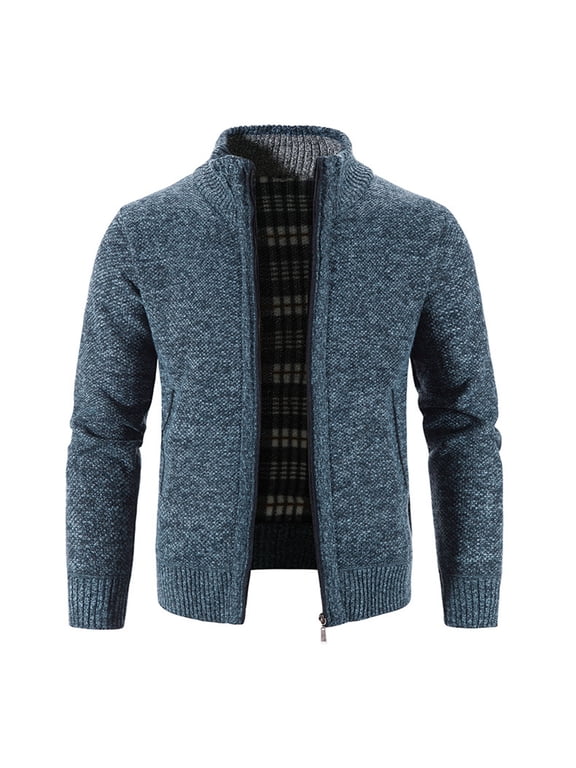 Mens Winter Turtleneck Zipper Long Sleeve Knitted Sweater Top Outwear Coat Blue M