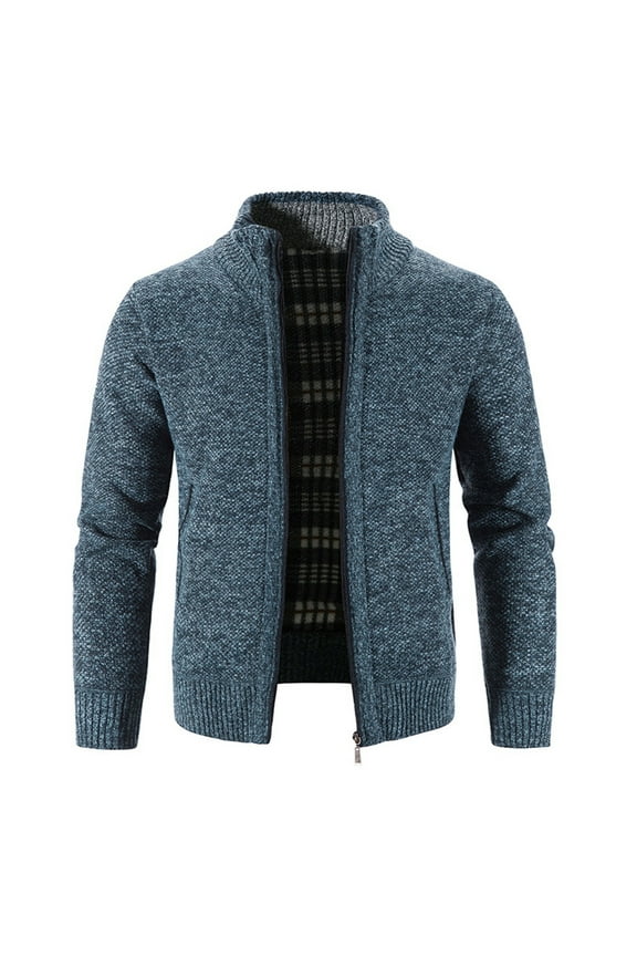 Mens Winter Turtleneck Zipper Long Sleeve Knitted Sweater Top Outwear Coat Blue M
