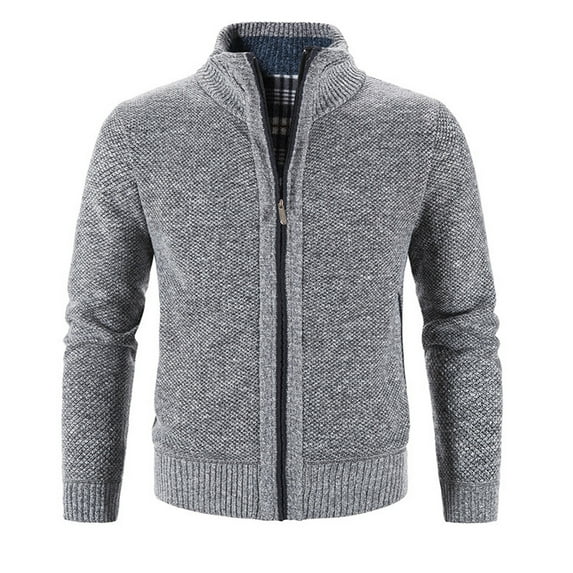 Ikevan Mens Winter Turtleneck Zipper Long Sleeve Knitted Sweater Top Outwear Coat Gray 4XL