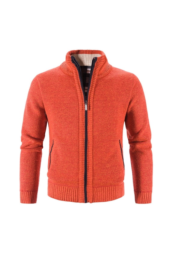 Mens Winter Turtleneck Zipper Long Sleeve Knitted Sweater Top Outwear Coat Orange M
