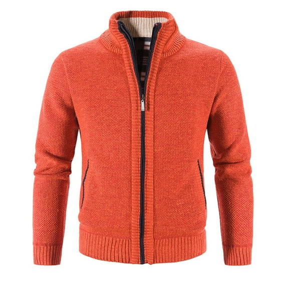 Ikevan Mens Winter Turtleneck Zipper Long Sleeve Knitted Sweater Top Outwear Coat Orange XXL