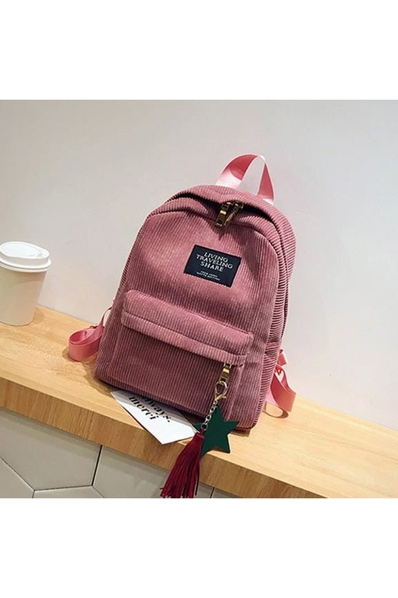 Woman Mini Simple Corduroy Backpacks Campus Style Pure Color Leisure Backpacks