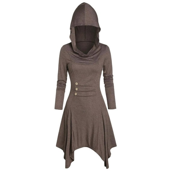 Ikevan Women Costumes Lace Up Hooded Vintage Pullover High Low Bandage Long Dress Cloak