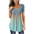 thumbnail image 1 of Ikevan Women Fashion V- Neck Gradient Printed Tunic Tops Buttons Short Sleeve T-Shirt, 1 of 5