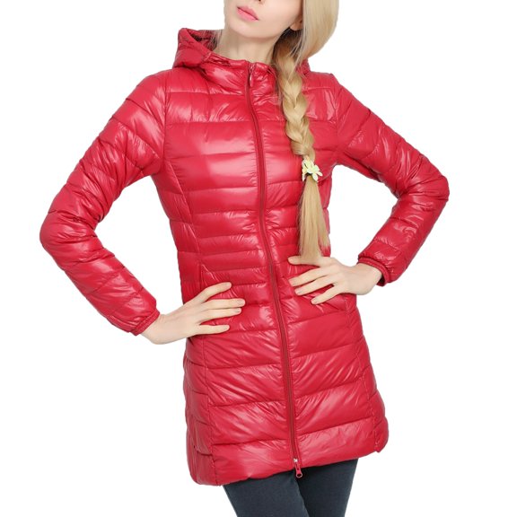 Ikevan Women Light Outerwear Solid Hooded Zippers Coat Down Jackets