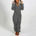 thumbnail image 1 of Ikevan Women Long Sleeve Hooded Jumpsuit Pajamas Casual Winter Warm Rompe Sleepwear Gray XXL, 1 of 6