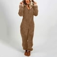 thumbnail image 1 of Ikevan Women Long Sleeve Hooded Jumpsuit Pajamas Casual Winter Warm Rompe Sleepwear Khaki XXXXXL, 1 of 6