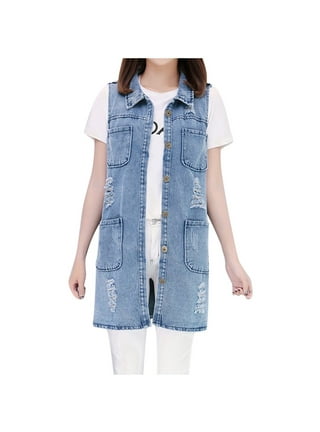 Long blue jean vest discount