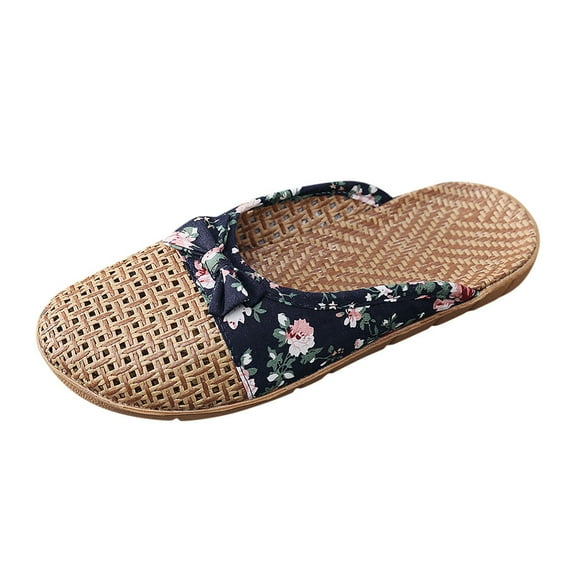 Ikevan Women's Casual Butterfly Knot Slip On Slides Indoor Home Slippers Shoes