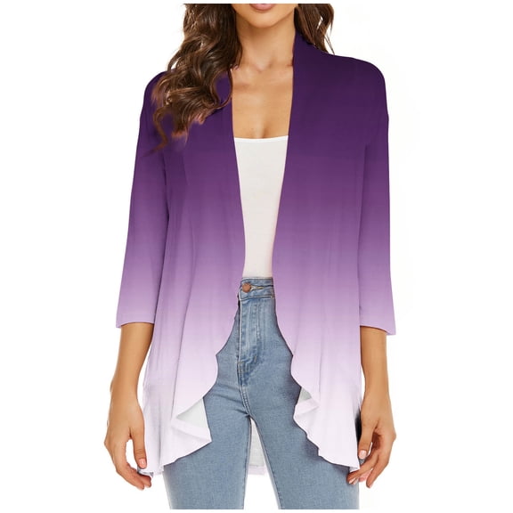 Ikevan Womens 3/4Sleeve Fashion Casual Comfortable Printing Cardigan Blouse