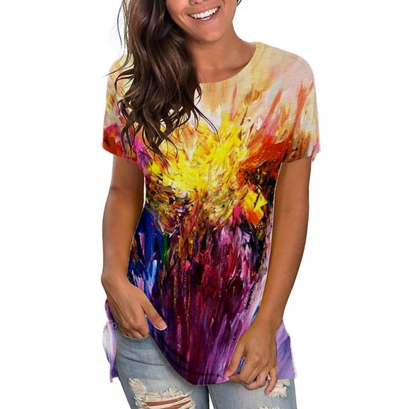 Ikevan Womens Fashion Tops Funny Print Casual Loose Fit Tee Shirts Blouse Print Shirt