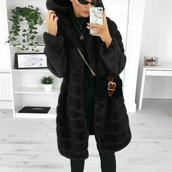 Ikevan Womens Faux-Fur' Gilet Long Sleeve Waistcoat Body Warmer Jacket Coat Outwear Black M