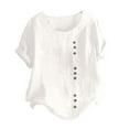 thumbnail image 1 of Ikevan Womens Summer Casual Solid Color Round Neck Short Sleeve Tops Buttons Blouses, 1 of 6