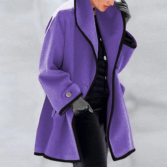 Ikevan Womens Warm Faux Coat Cardigan Winter Solid Long Sleeve Outerwear Purple 16(XXXXL)