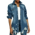 thumbnail image 1 of Ikevan womens coats Street Ripped Mid-length Distressed Solid Slim Denim Jacket, 1 of 6