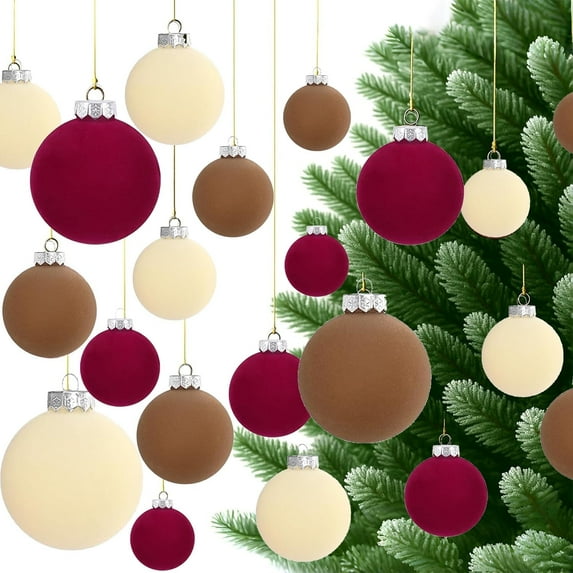Ikfashoni 15Pcs Christmas Ball Ornaments, Mixed Sizes Shatterproof Red Velvet Ornaments,Multicolor Christmas Tree Ornaments