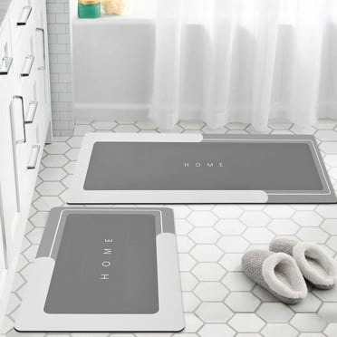 Ikfashoni 2 Pcs Bathroom Rug Sets, Diatomaceous Non Slip Mat for Bathroom Kitchen, Gray