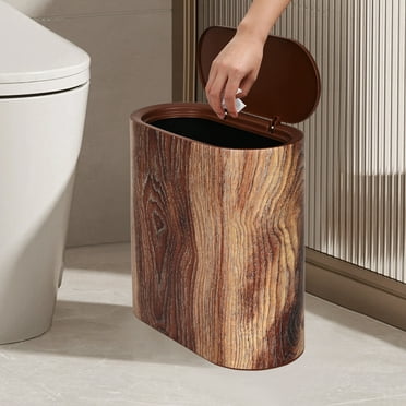 Ikfashoni 3 Gallon Trash Can with Lid, Wood Color Double-decker Wastebasket for Bathroom Bedroom Kitchen Office