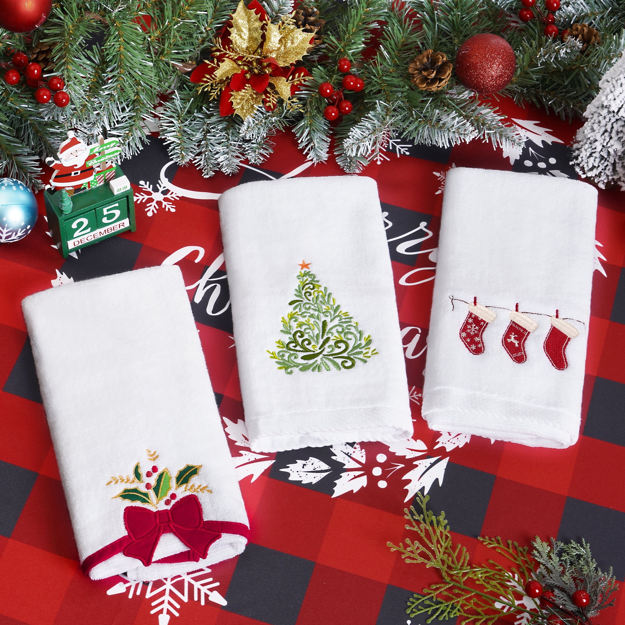 Ikfashoni 3PC Christmas Hand Towel for Bathroom,Embroidered Bow Tie ...