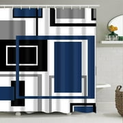 Ikfashoni Blue Geometric Shower Curtain, 13pc Navy Waterproof Modern Bathroom Sets, 69"X70"