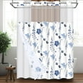 thumbnail image 1 of Ikfashoni Blue Hookless Shower Curtain with Snap in Liner, Floral Hotel Style Waterproof Fabric No Hook Bath Curtain, 71"X74", 1 of 7