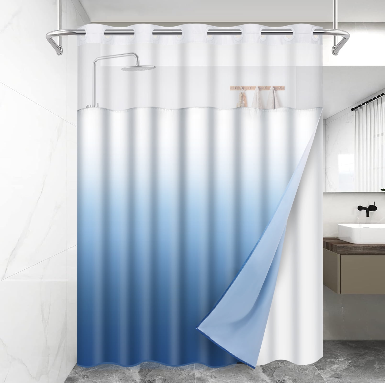 Hookless Shower Curtains With Snap In Liner Ikfashoni Blue Ombre Hookless Shower Curtain with Snap-in Liner