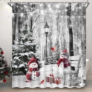 Ikfashoni Christmas Shower Curtain with Hooks, Snowman Waterproof Fabric Bathroom Curtain, 72"X72"