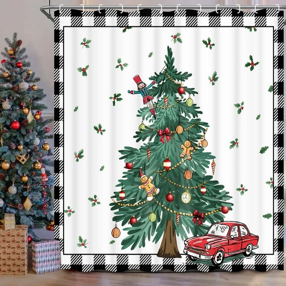 Ikfashoni Christmas Tree Shower Curtain with Hooks, Waterproof Fabric Bathroom Curtains, 72"X72"