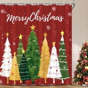 Ikfashoni Christmas Tree Shower Curtain with Hooks, Winter Snowman Waterproof Bathroom Curtains, 72"X72"