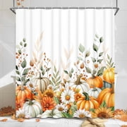 Ikfashoni Fall Shower Curtain with Hooks, Orange Pumpkin Waterproof Bathroom Curtains, 72"X72"