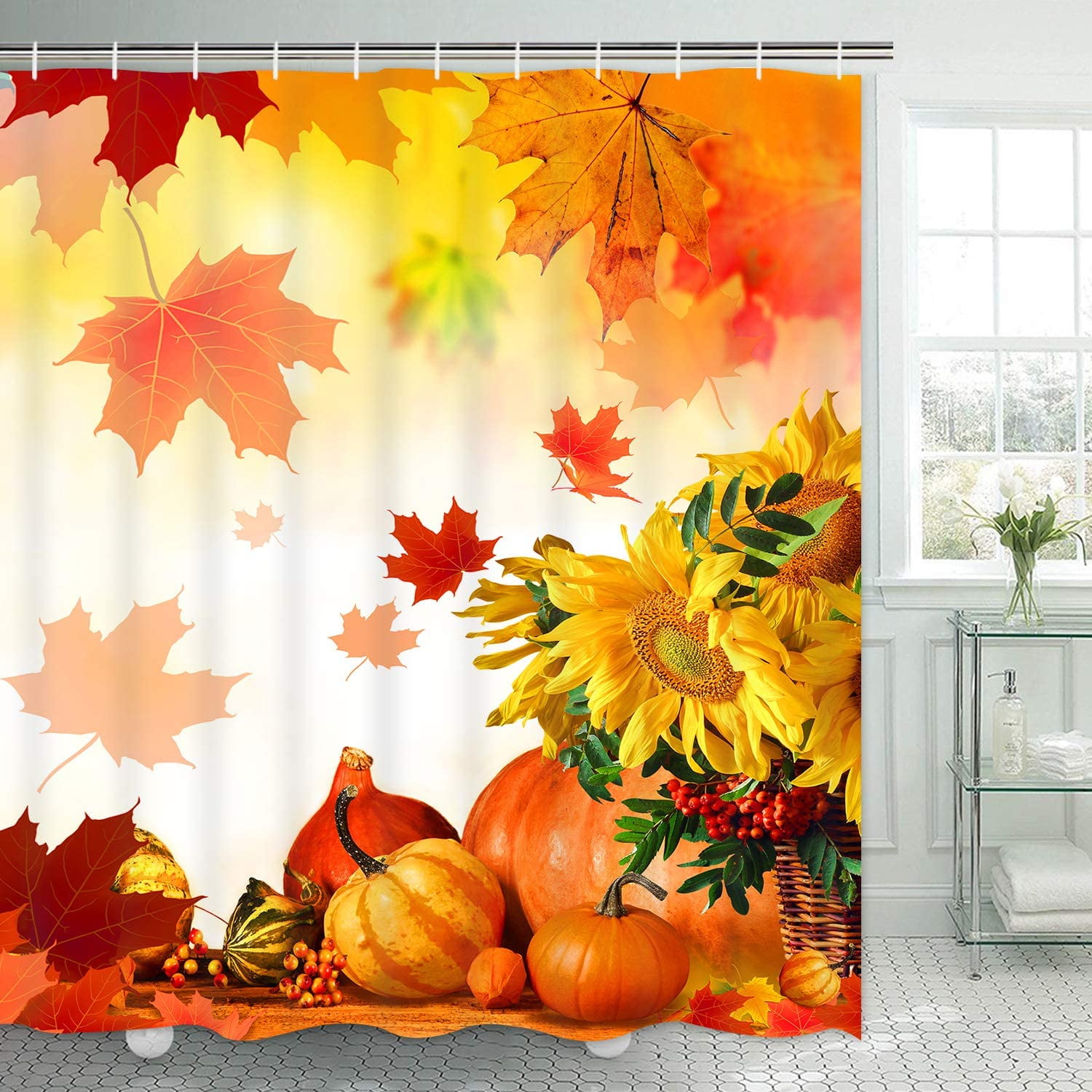 "Ikfashoni Fall Harvest Decor Shower Curtains, Autumn Themed Sunflower