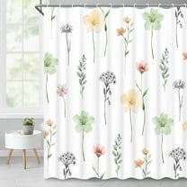 Ikfashoni Green Flowers Shower Curtain with Hooks,13pc Waterproof Fabric Bathroom Curtain, 72"X72"