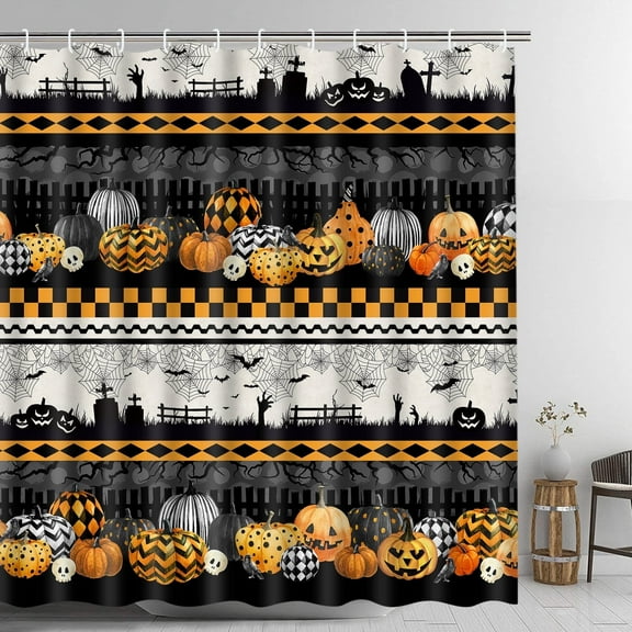 Ikfashoni Halloween Shower Curtain, Inferno Pumpkin Graveyard Halloween Bathroom Decor, 70"X69"