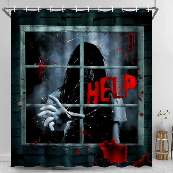 Ikfashoni Halloween Shower Curtain with Hooks, 13pc Halloween Bathroom Decor, 69"X70"