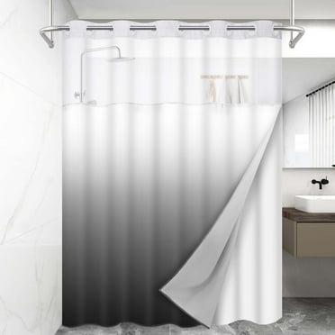 Ikfashoni Hookless Shower Curtain with Snap in Liner, Gray Gradient No Hook Waterproof Ombre Bath Curtain, 71"X74"
