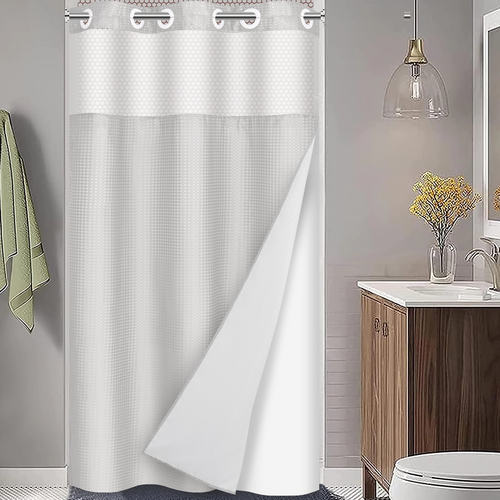 Hookless Shower Curtains With Snap In Liner Ikfashoni Hookless Shower Curtain with Snap in Liner,Light Gray Waffle