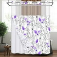 thumbnail image 1 of Ikfashoni Hookless Shower Curtain with Snap in Liner, Purple Floral Waterproof Fabric Mesh Window Bath Curtain, 71"X74", 1 of 8