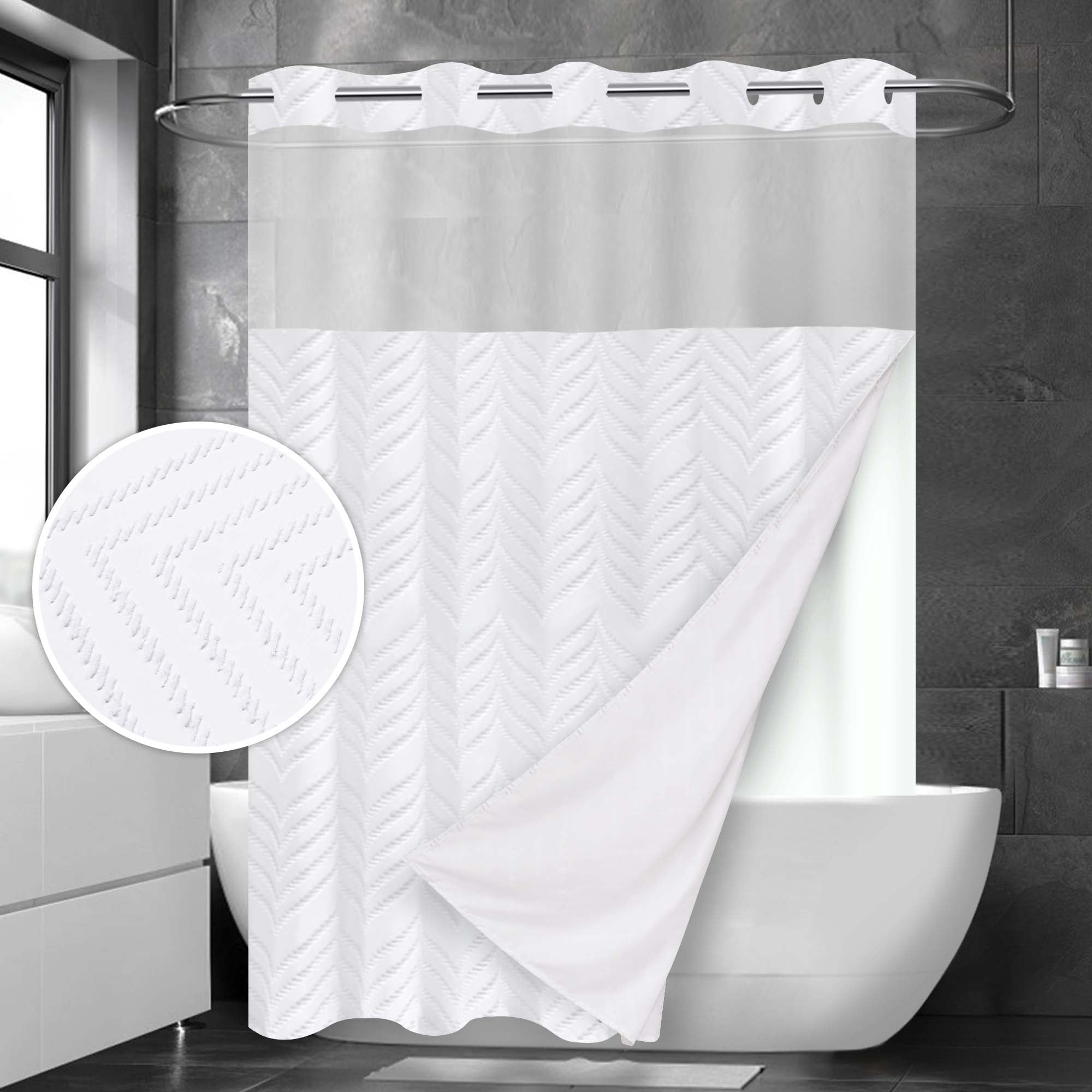 Ikfashoni Hookless Shower Curtain with Snap in Liner,White Boho No Hook ...
