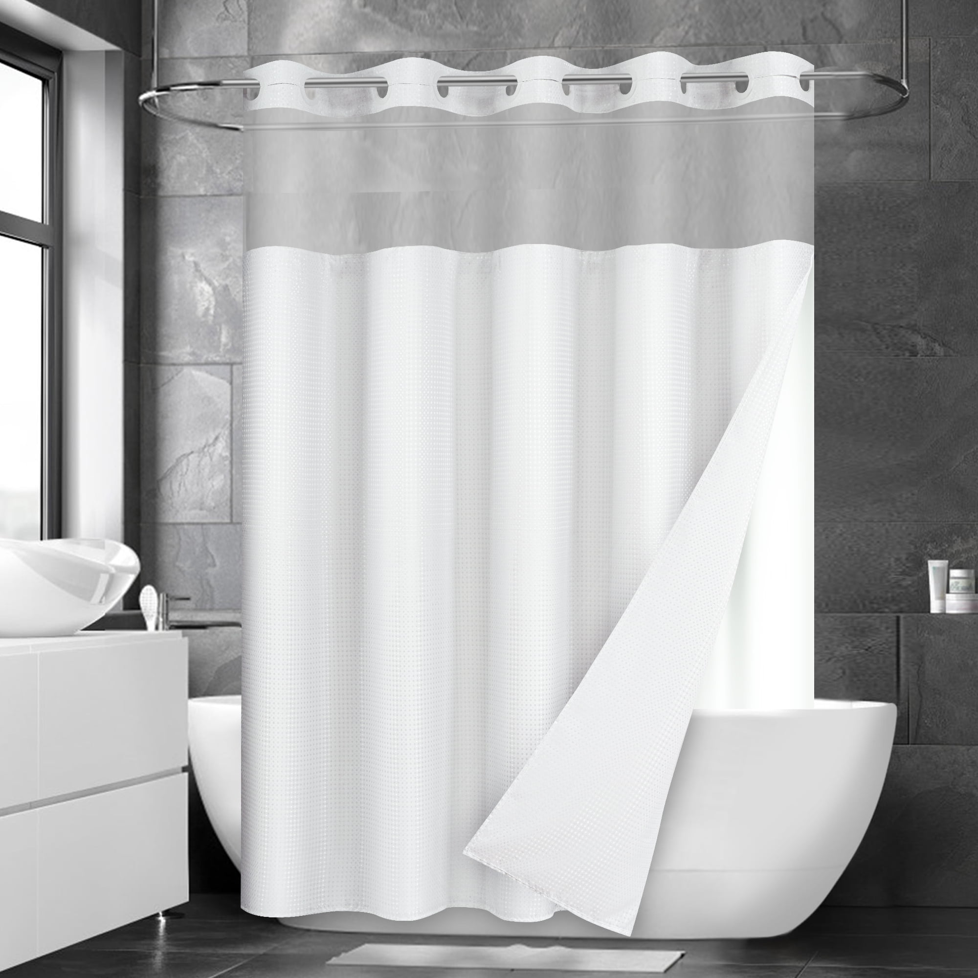 Hookless Shower Curtains With Snap In Liner Ikfashoni Hookless Shower Curtain with Snap in Liner, White Waffle