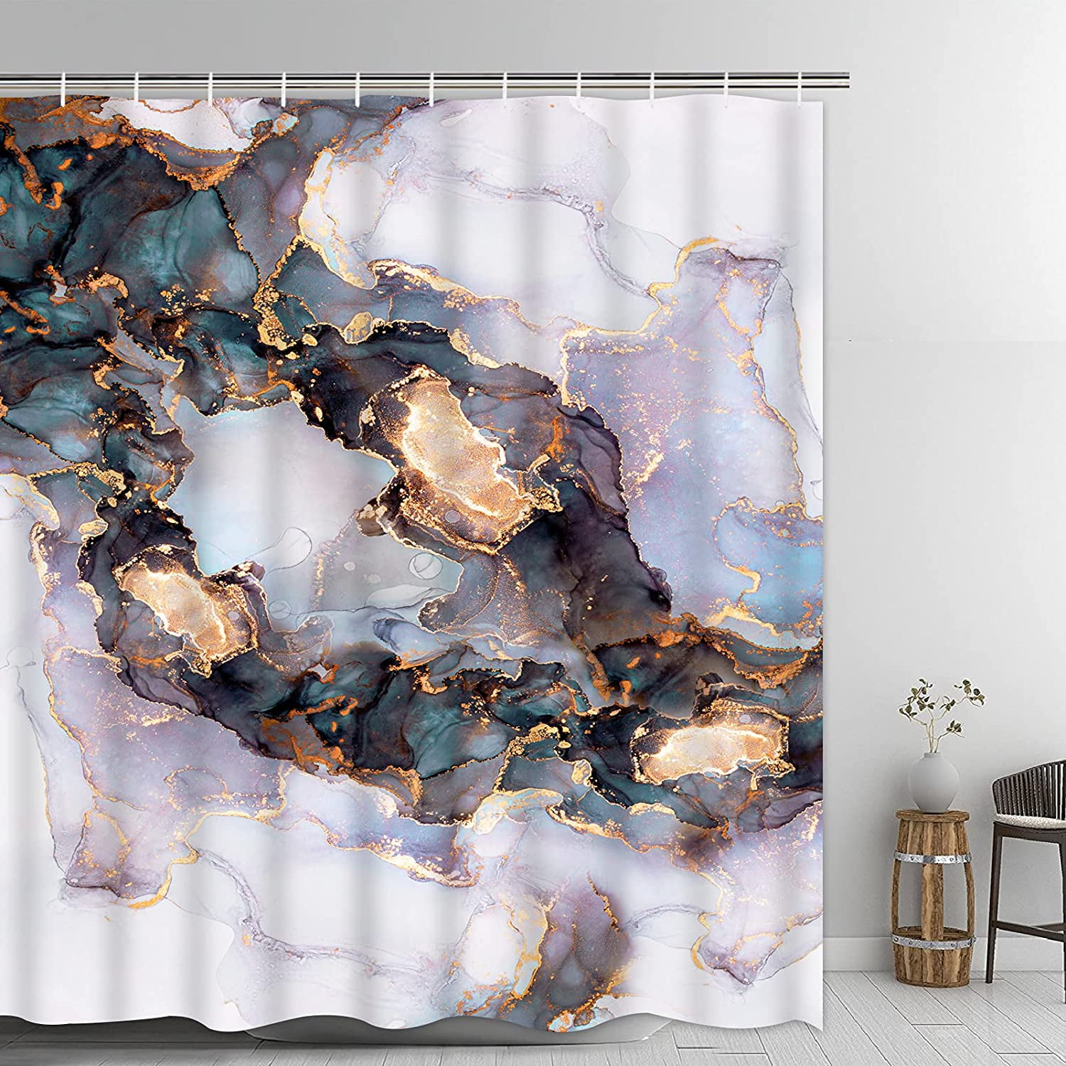 Ikfashoni Marble Shower Curtain,Oxford Fabric Waterproof Bath Curtains