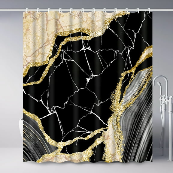 Ikfashoni Marble Shower Curtain with Hooks, 13pc Waterproof Fabric Bath Curtain, 72"X72"