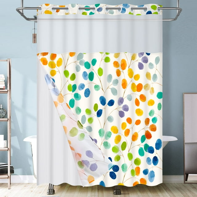 Ikfashoni No Hook Fabric Shower Curtain with Snap in Liner, Sheer