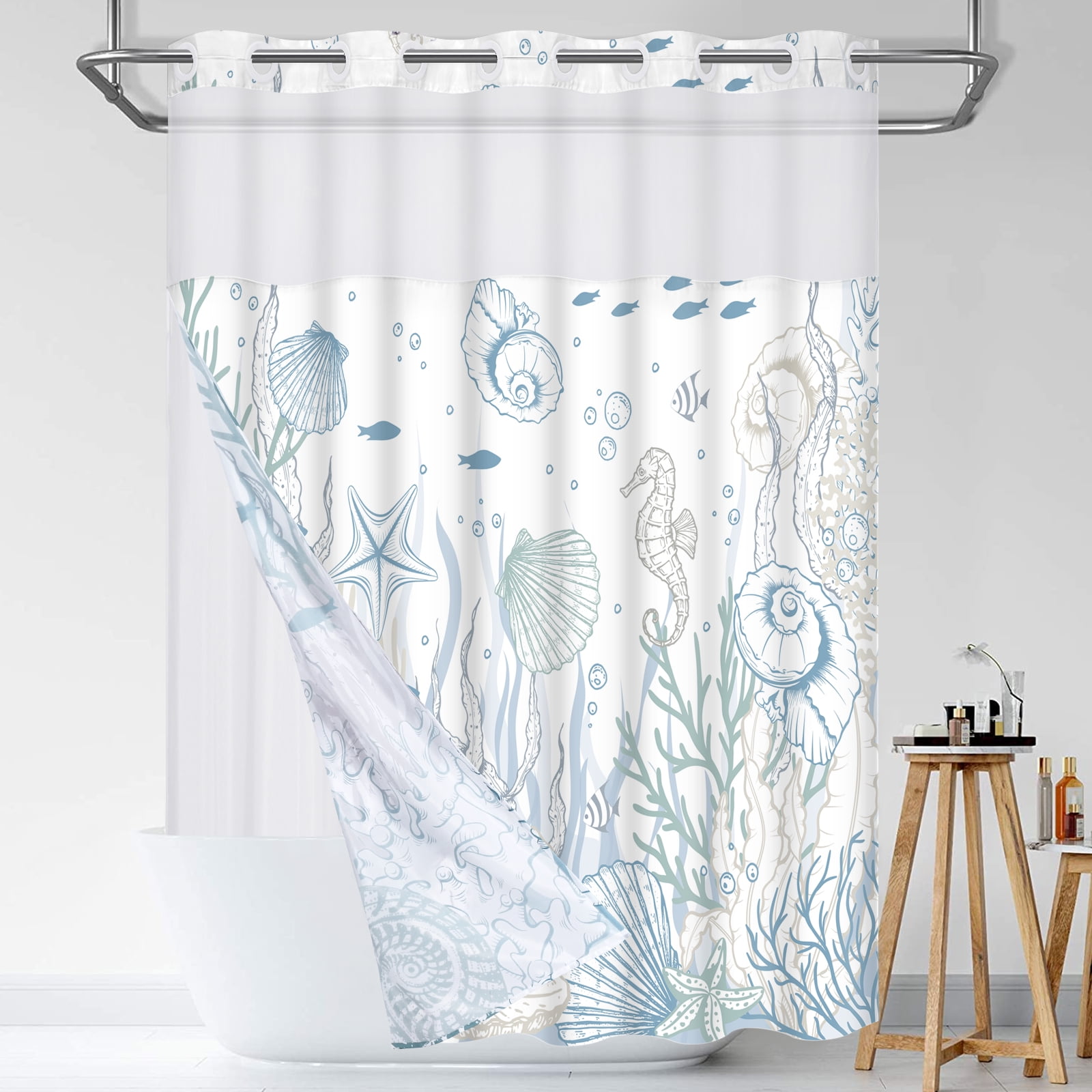 "Ikfashoni Large WaterResistant Ocean Beach Shower Curtain with Snap
